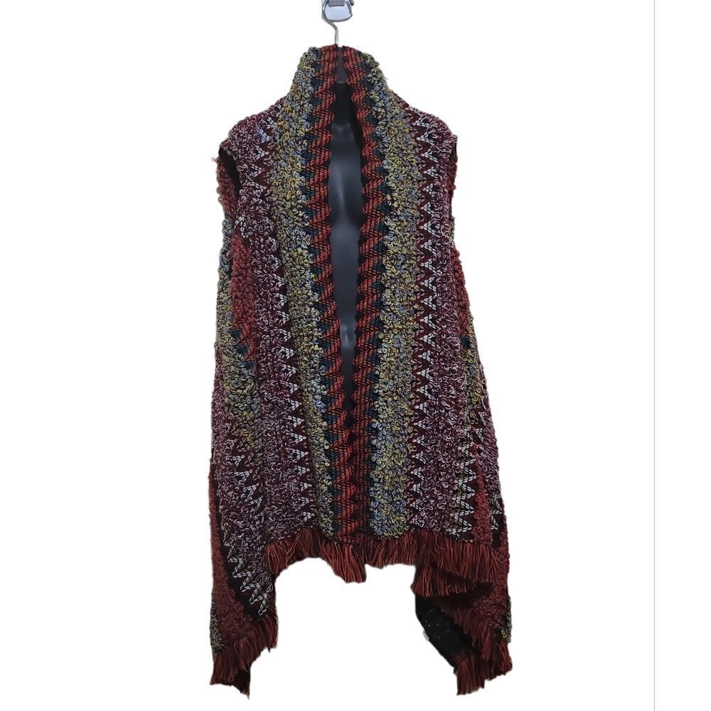 Fringe Shawl Multicolored Open Front Sleeveless S… - image 4